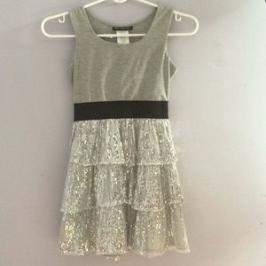Grey sequence dress with elastic waist band.
